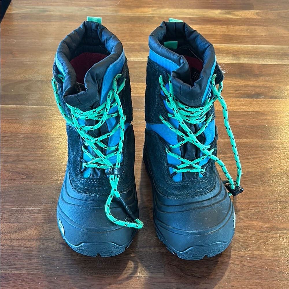 The North Face Black Blue and Teal Kids Snow Boots